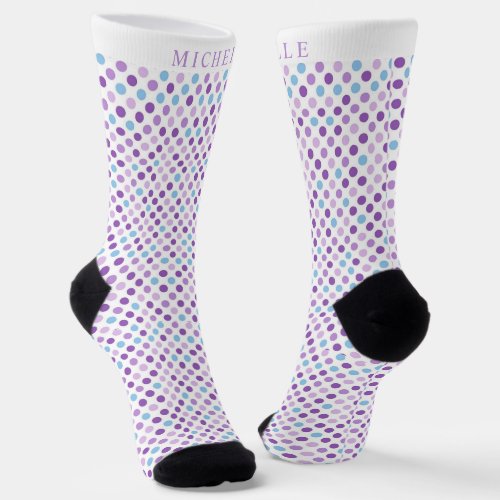 Custom Name White Light Dark Purple Polka Dot Socks