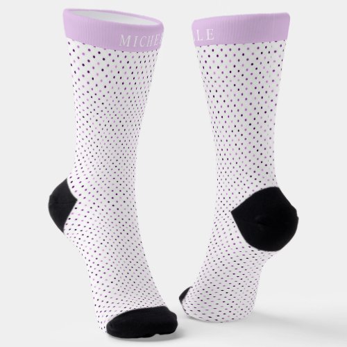 Custom Name White Light Purple Tiny Polka Dot Socks
