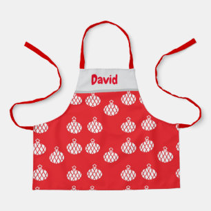 Custom name white ornaments on red apron