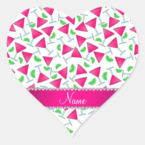 Custom name white pink cosmos limes heart sticker