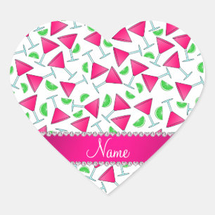 Custom name white pink cosmos limes heart sticker