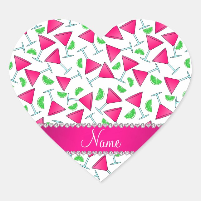Custom name white pink cosmos limes heart sticker (Front)