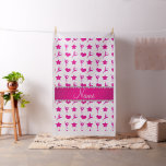Custom name white pink gymnastics stars hearts fabric