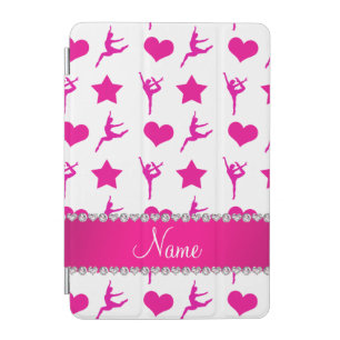 Custom name white pink gymnastics stars hearts iPad mini cover