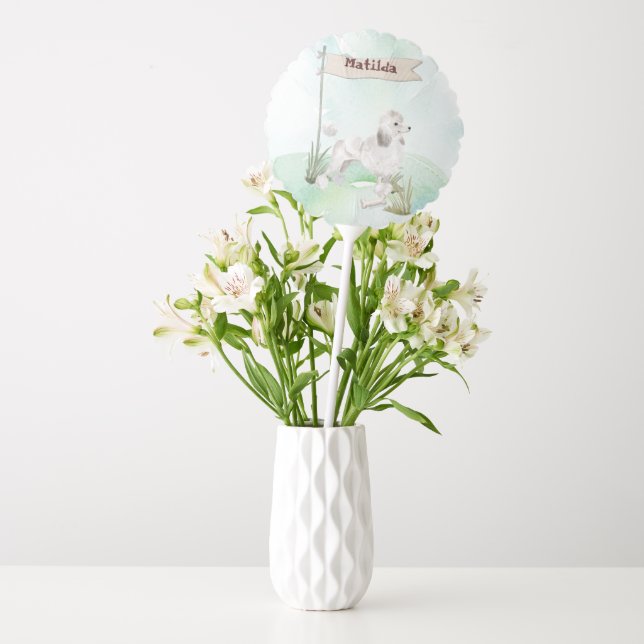 Custom Name White Poodle Pet Dog Balloon (Vase)