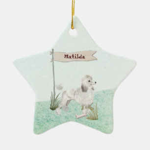 Custom Name White Poodle Pet Dog Ceramic Ornament