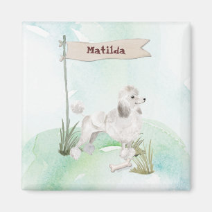 Custom Name White Poodle Pet Dog Magnet
