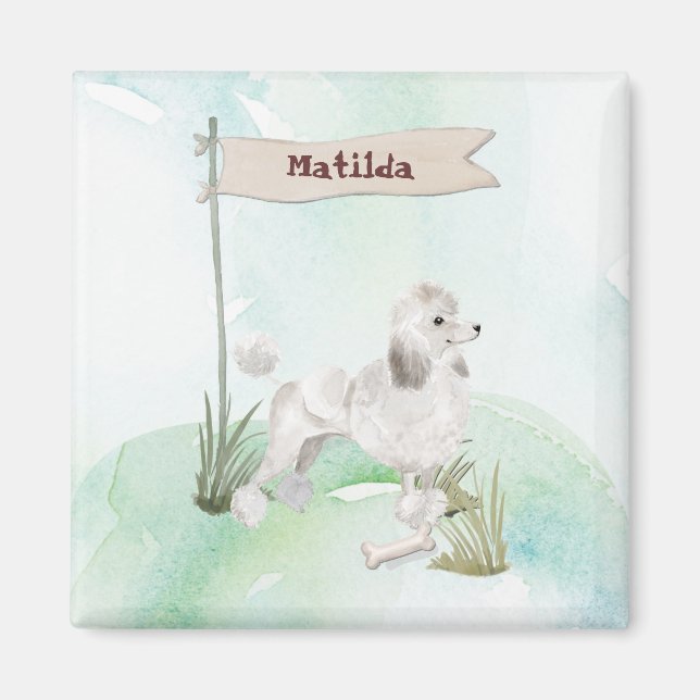 Custom Name White Poodle Pet Dog Magnet (Front)
