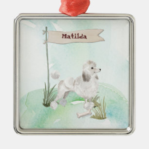 Custom Name White Poodle Pet Dog Metal Ornament