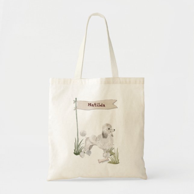 Custom Name White Poodle Pet Dog Tote Bag (Front)