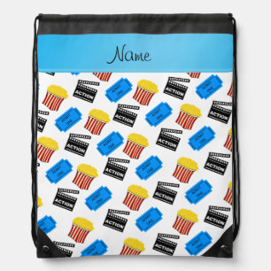 Custom name white popcorn movie ticket action sign drawstring bag