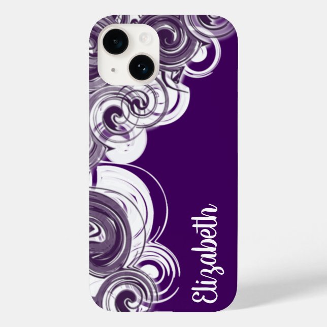 Custom Name White Spiral Pattern Purple Abstract Case-Mate iPhone Case (Back)
