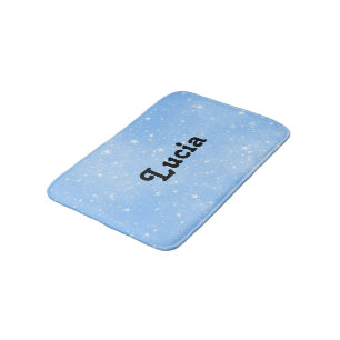 Custom name white stars on blue bath mat