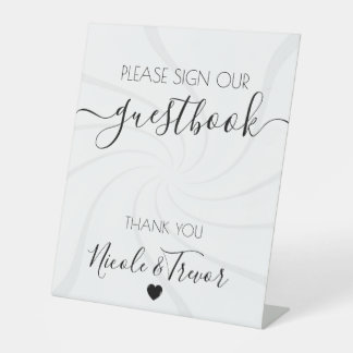 Custom Name White Swirl Calligraphy Sign Guestbook