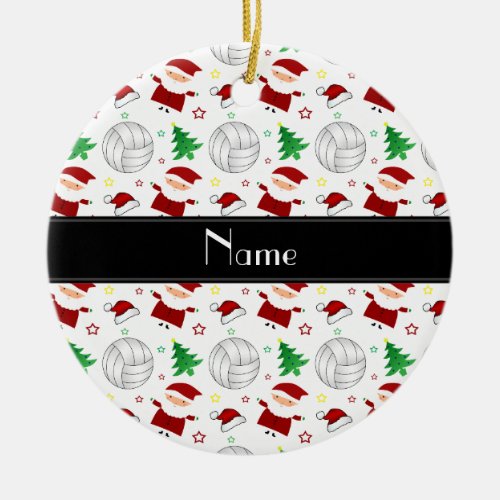 Custom name white volleyball christmas pattern ceramic ornament