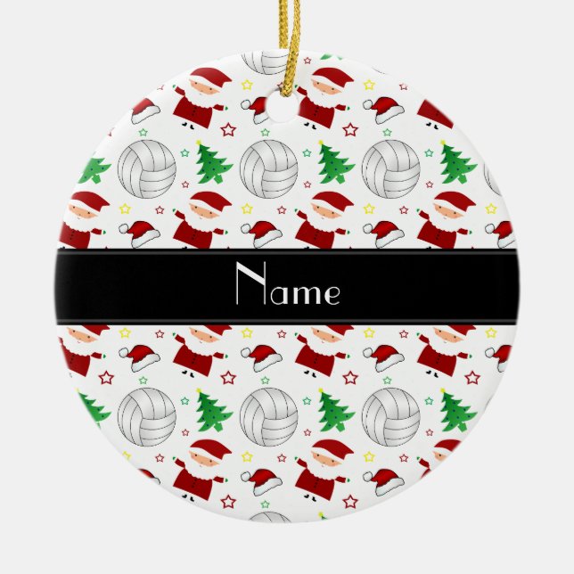 Custom name white volleyball christmas pattern ceramic ornament (Front)
