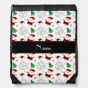 Custom name white volleyball christmas pattern drawstring bag