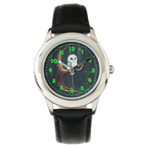 Custom Name White Watercolor Owl Kids Learning Watch