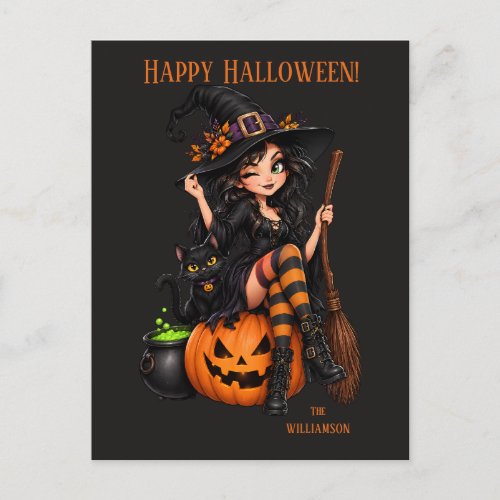 Custom Name Wicked Witch Halloween Postcard