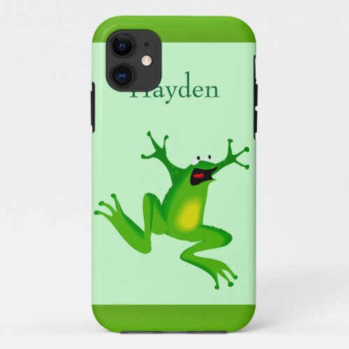 Custom Name Wild Cartoon Jumping Frog Green iPhone 11 Case