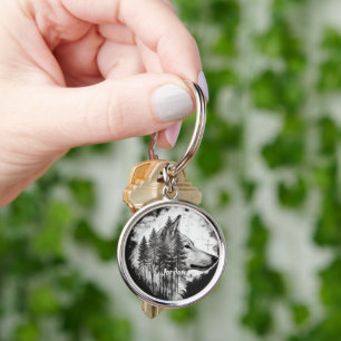 Custom Name Wilderness Wolf Head Keychain