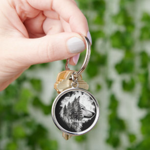 Custom Name Wilderness Wolf Head Keychain