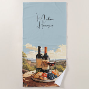 Custom Name Wine Lover's Beach Towel