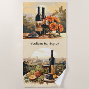 Custom Name Wine Lover's Beach Towel