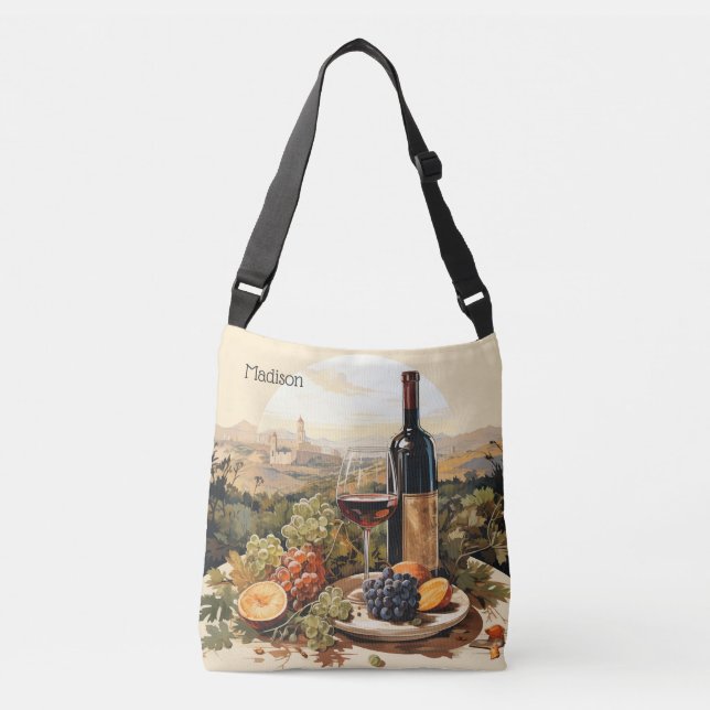 Custom Name Wine Lover's Crossbody Bag (Front)