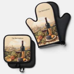 Custom Name Wine Lover's Oven Mitt & Pot Holder Set