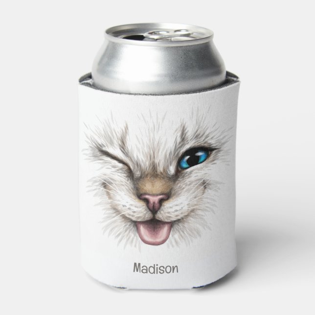 Custom Name Winking Cat Can Cooler (Can Front)