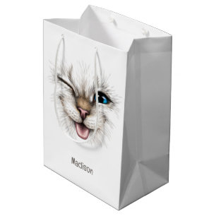 Custom Name Winking Cat Medium Gift Bag