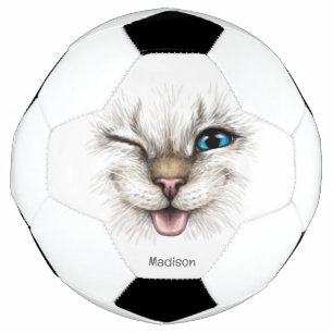 Custom Name Winking Cat Soccer Ball