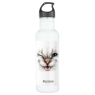 Custom Name Winking Cat Stainless Steel Water Bottle