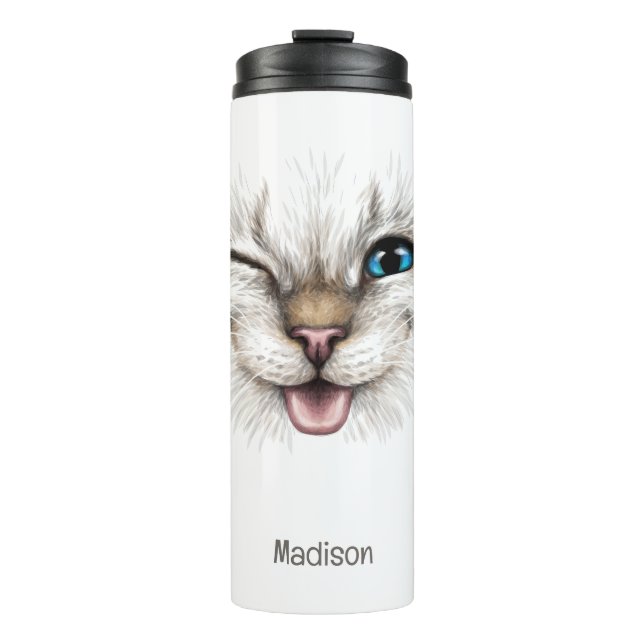 Custom Name Winking Cat Thermal Tumbler (Front)