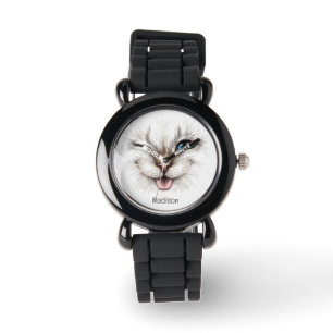 Custom Name Winking Cat Watch