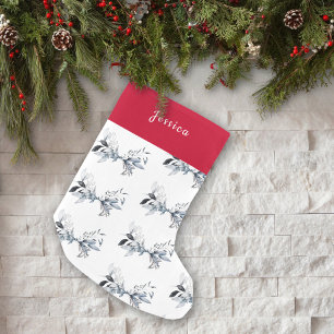 Custom Name Winter Foliage Pattern Christmas Small Christmas Stocking