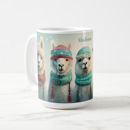 Custom Name Winter Llamas Coffee Mug