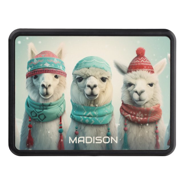Custom Name Winter Llamas Hitch Cover (Front)