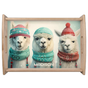 Custom Name Winter Llamas Serving Tray