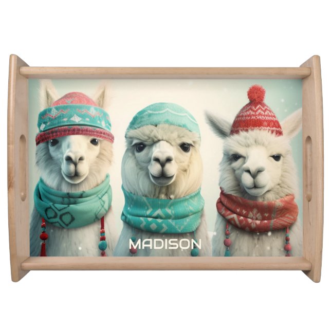 Custom Name Winter Llamas Serving Tray (Front)