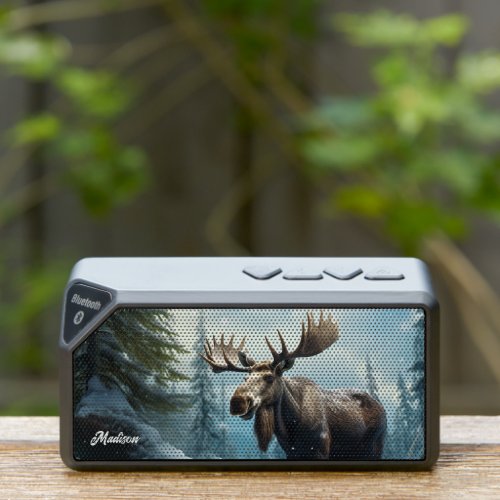 Custom Name Winter Moose Bluetooth Speaker