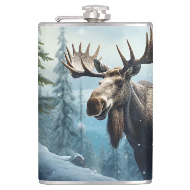 Custom Name Winter Moose Flask (Front)