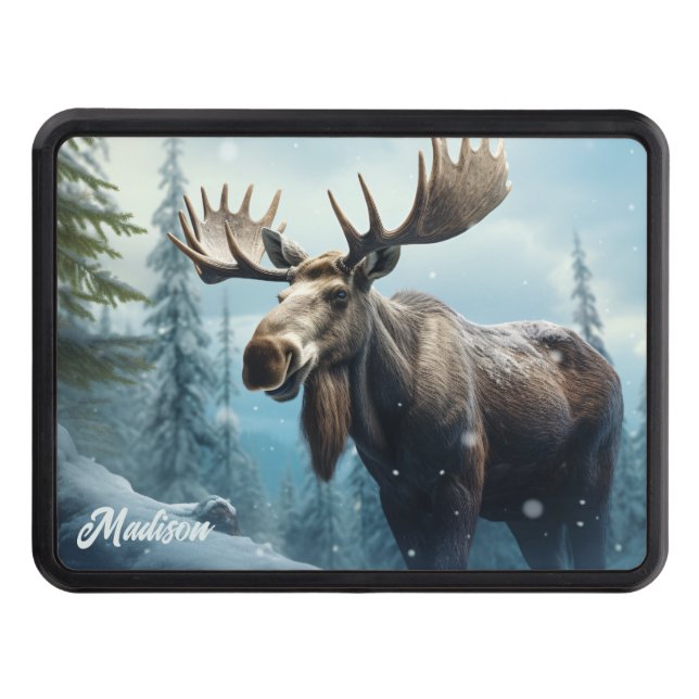 Custom Name Winter Moose Hitch Cover (Front)