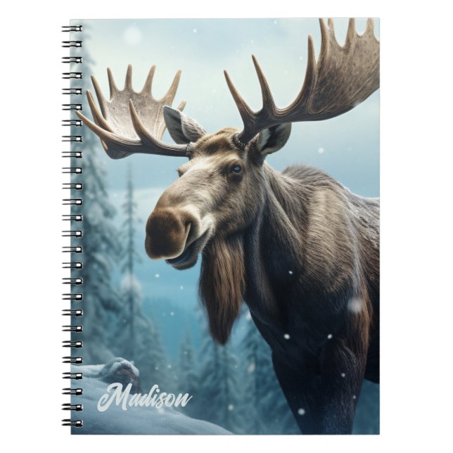 Custom Name Winter Moose Notebook (Front)