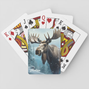 Custom Name Winter Moose Playing Cards