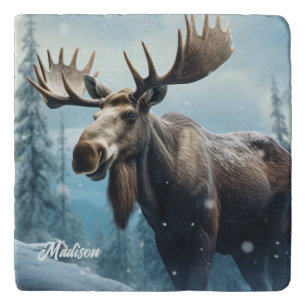Custom Name Winter Moose Trivet