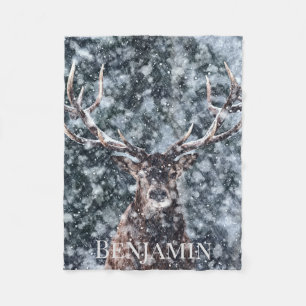 Custom Name Winter Snow Deer Fleece Blanket