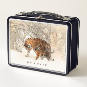 Custom name Winter Tigers Metal Lunch Box