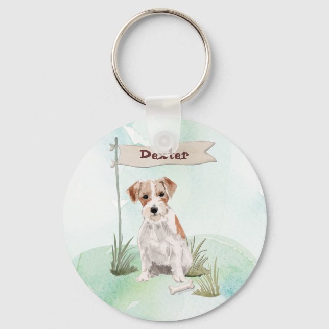 Custom Name Wire Haired Jack Russell Pet Dog Keychain (Front)